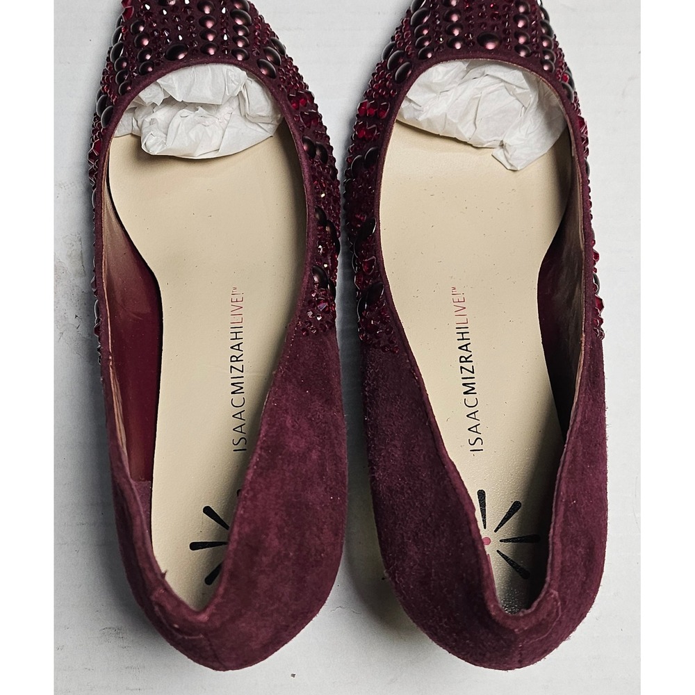 Isaac Mizrahi Live Embellished Velvet‎ Block Heel Pumps Wine Burgundy Womens 6M - Picture 7 of 11